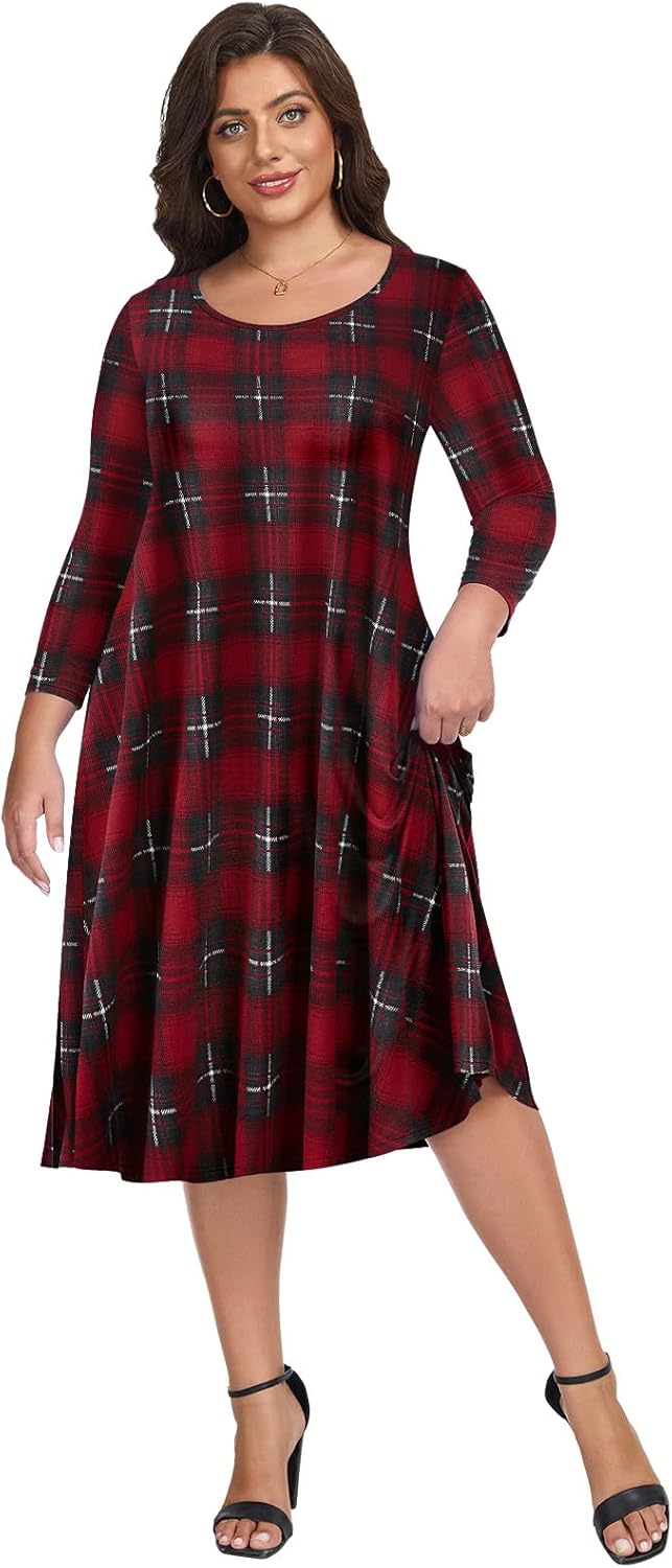 LARACE Women 3/4 Sleeve Dress Plus Size Fall Winter Casual A Line Flowy Long Dresses with Pockets - Image 6
