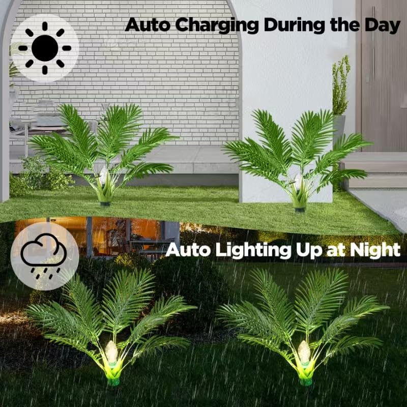 2 Pack Solar Palm Tree Lights,Outdoor Artificial Plants with Ground Light outdoor, 8 Lighting Patterns - Image 2