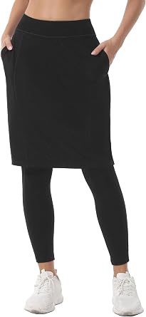 HOKOYI Women 23" Athletic Knee Length Skirt with Full Leggings Attached Pockets Workout Modest Skirted Capris