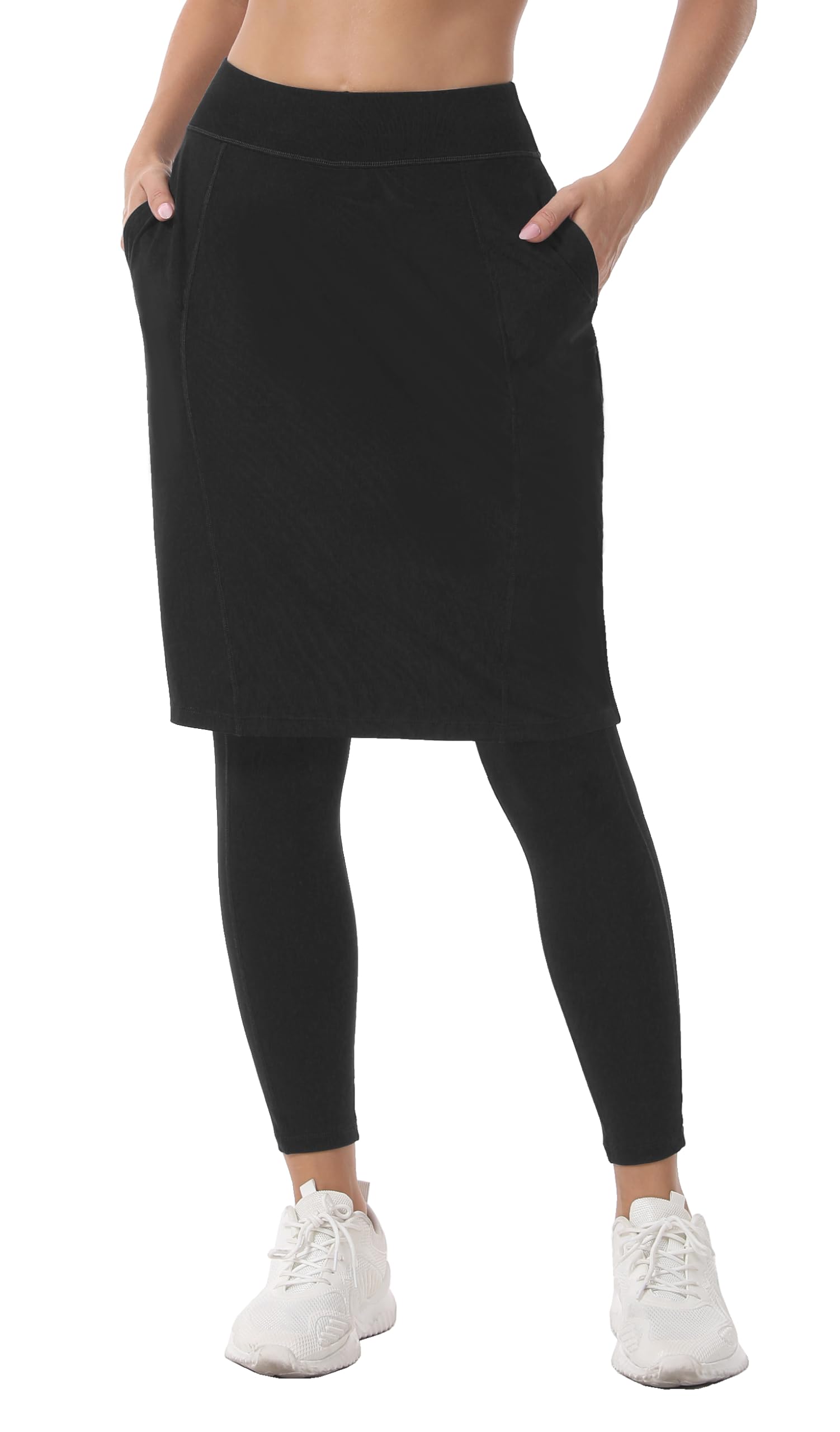 hokoyi Women 23" Athletic Knee Length Skirt with Full Leggings Attached Pockets Workout Modest Skirted Capris-picture-16