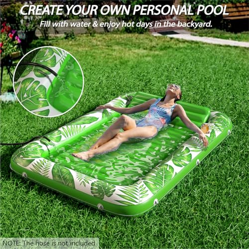 Image of Inflatable Tanning Pool Lounger Float - Jasonwell 4 in 1 Sun Tan Tub Sunbathing Pool Lounge Raft Floatie Toys Water Filled Tanning Bed Mat Pad for Adult Blow Up Kiddie Pools Kids Ball Pit (Green,XL)