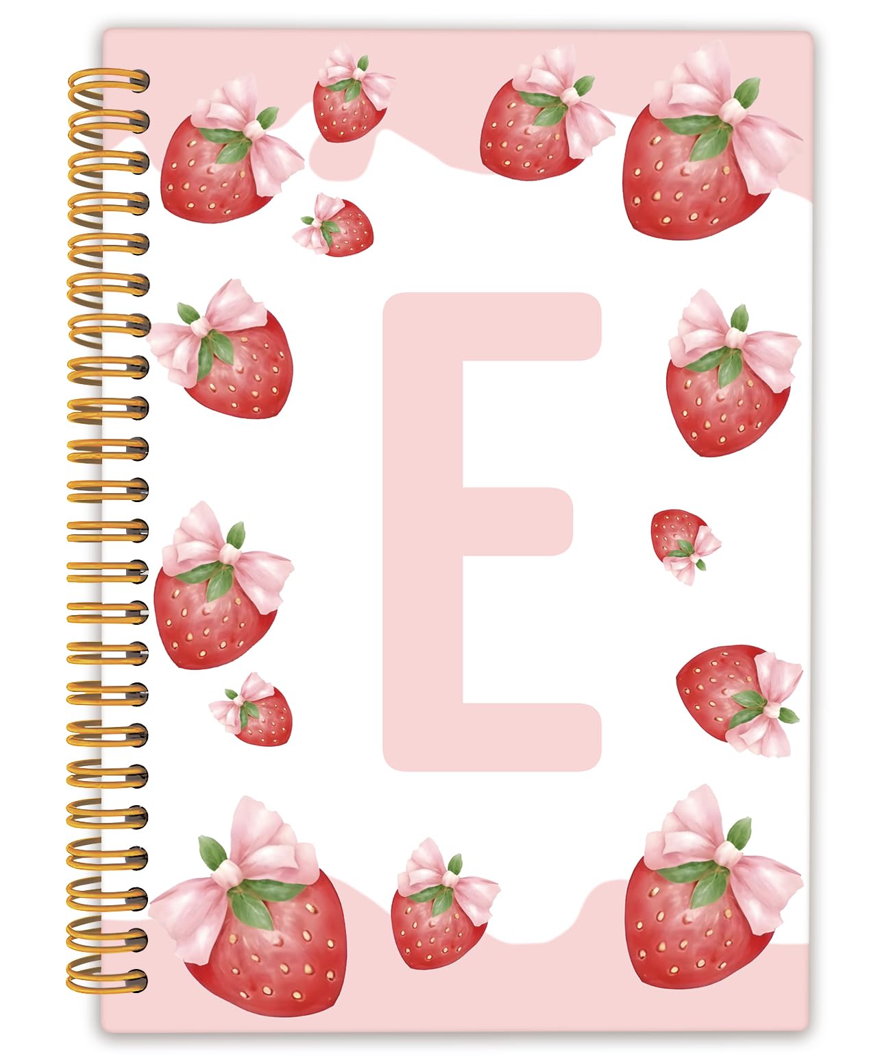 Diario con lettera E iniziale fragola, quaderni carini per donne, diario a spirale rosa per ragazze adolescenti, diari personalizzati per donne, grazioso taccuino a spirale con copertina