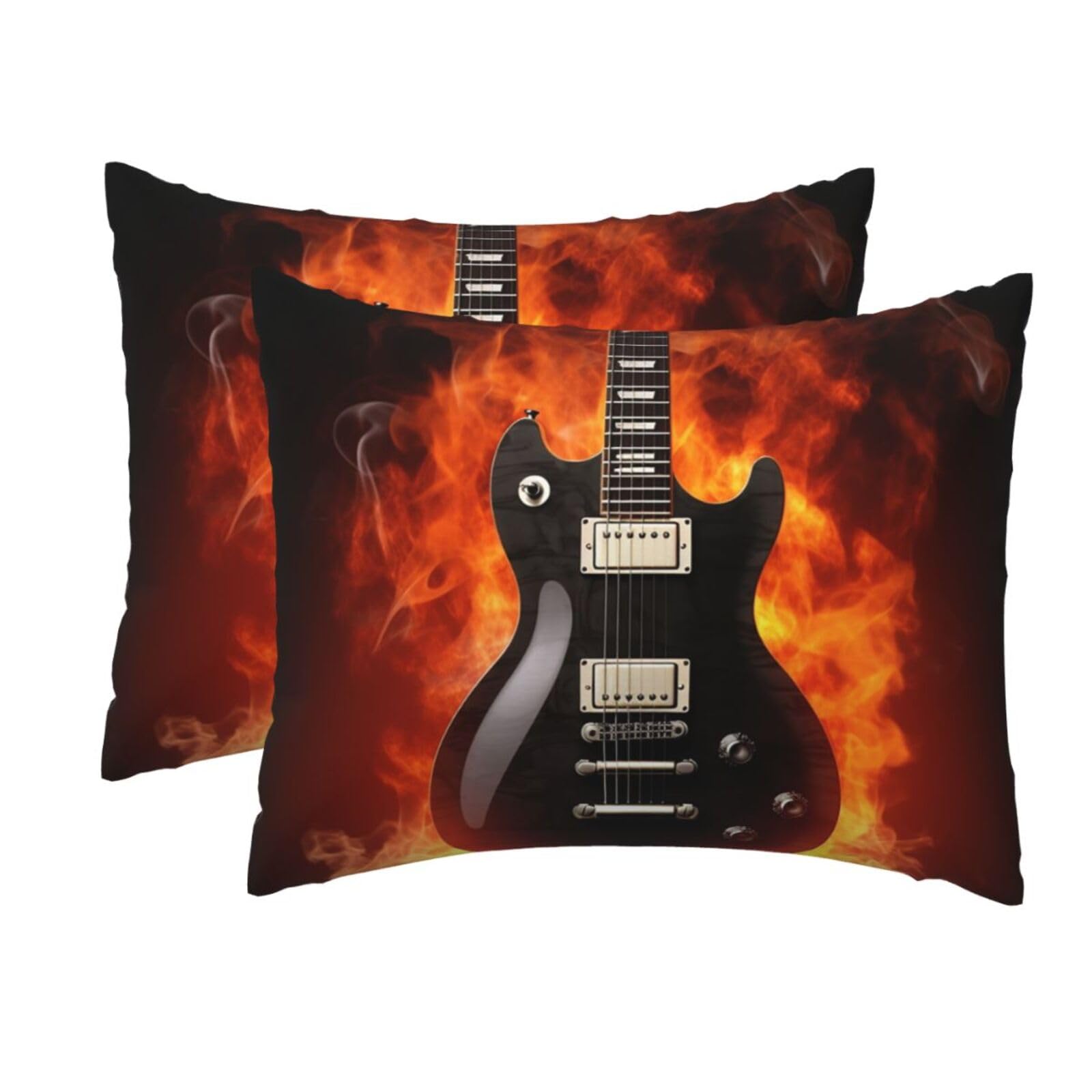 2 Pack Standard Pillow Cases with Hidden Zipper, Soft Breathable Pillow Covers for Hair and Skin, Rock Guitar Pillowcases 20"x26" Bed Pillow Protectors Cover for Sleeping Gifts