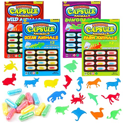 NALACAL 48 Pcs Magic Grow Capsules Water Growing Animal Toys, Dinosaur Dino Sea Creature Capsules Bath Expanding Foam Animal Toy for Patry Favors, (4 Set)