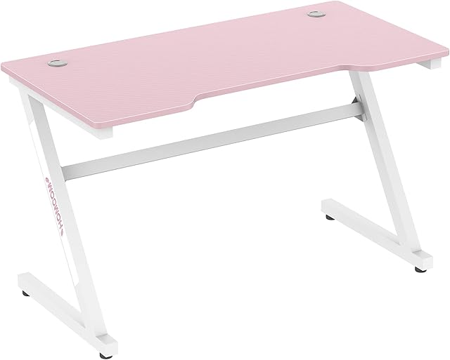 HOMCOM 1.2m Gaming Desk Z-Shaped Racing Style Home Office Computer Table with 2 Cable Managements for E-sport Study Workstation Pink