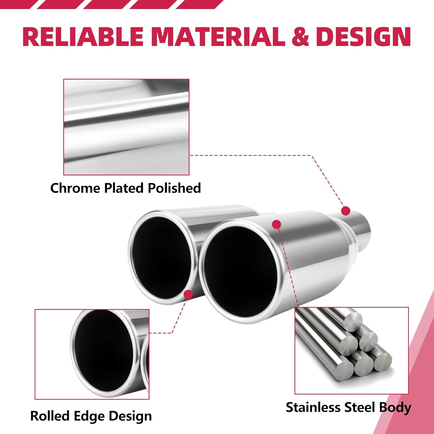 A-KARCK Dual Exhaust Tip 2.25 Inch Inlet 3.5" Dual Outlet 12" Overall Length Polished Stainless Weld-On Duo Layer Angle Exhaust Tailpipe Tips for Car Truck
