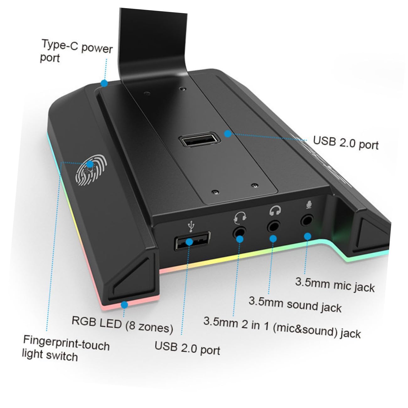 Alipis Soporte para Auriculares Gaming Puerto de Carga USB y Transmisión Inteligente, Material Abs Negro, Diseño Estable para Escritorio y Accesorios Ordenador Sobremesa