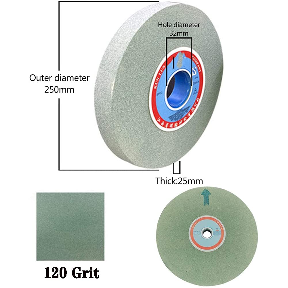 1 muela abrasiva de Banco carburo silicio Verde 250 mm | Rueda de pedestal de grano 46-120 for afilado de vidrio de carburo de acero de tungsteno(80 Grit)