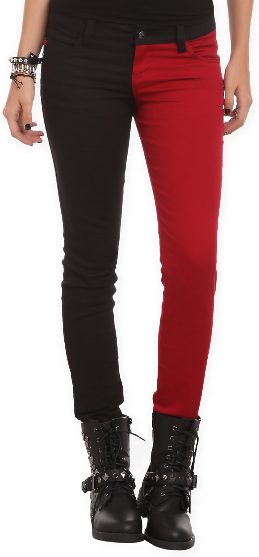 ROYAL BONES BY TRIPP BLOOD RED AND BLACK SPLIT LEG SKINNY JEANS (3)