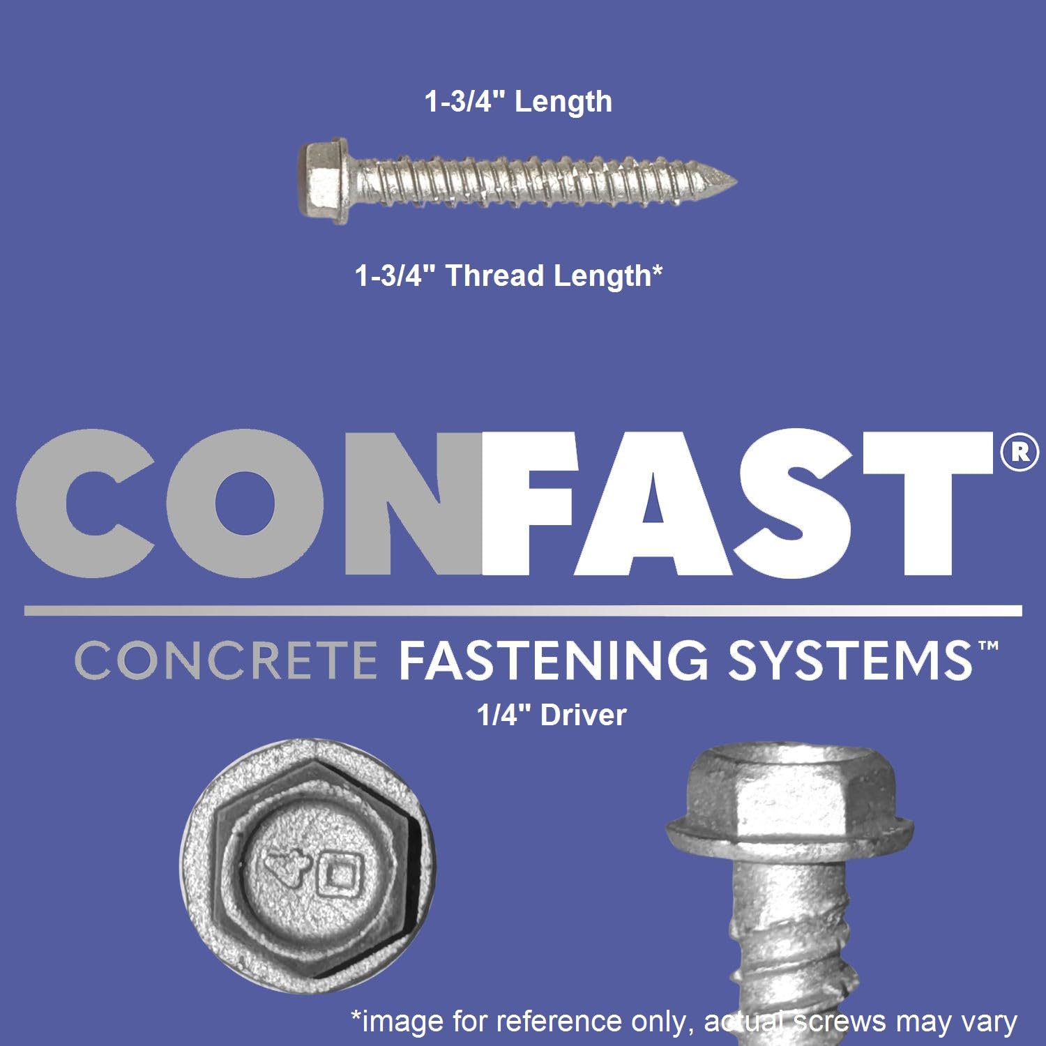 CONFAST 3/16" x 1-3/4" Concrete Screws 410 Stainless Steel Hex with Concrete Drill Bit for Anchoring to Masonry, Block or Brick (50 per Box)