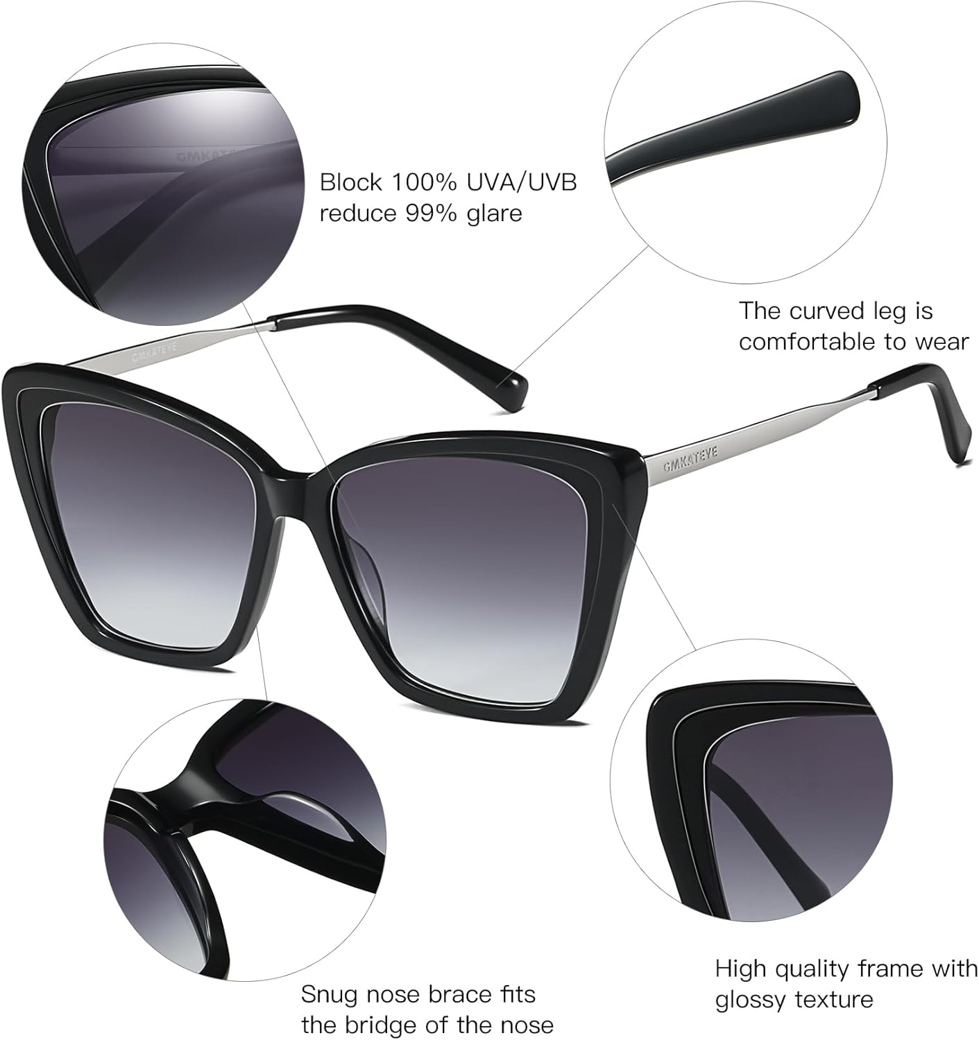 Oversized Cat Eye Sunglasses for Women, UV400 Pretection Trendy Stylish Cateye Shades for Beach Holiday Driving - Image 4