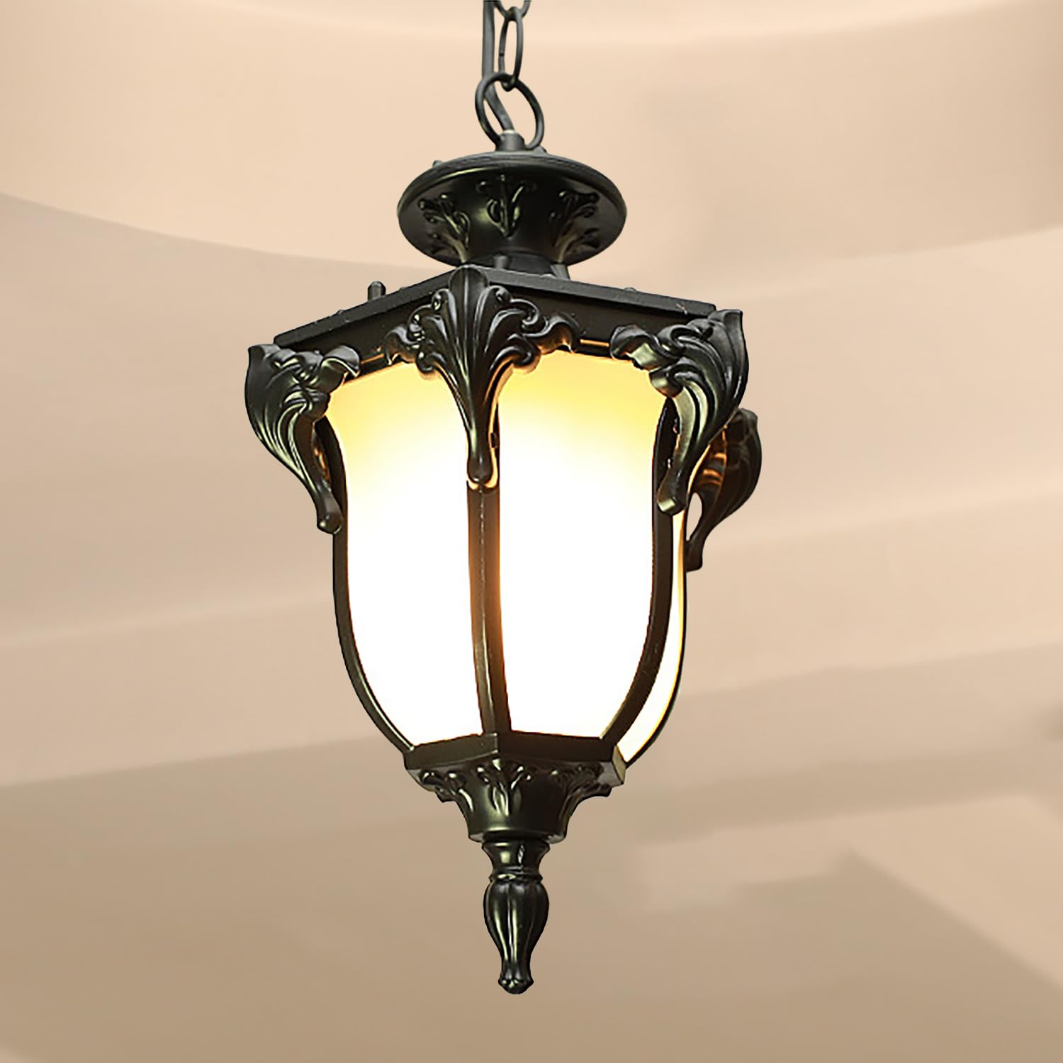 XINYASEE Lámpara colgante de exterior,Lámpara de Techo Exterior,Lámpara colgante sencilla de un cabezal de aluminio fundido,Farol Colgante de Techo Exterior,Lámpara Vintage, forma de Farol, E27 (A)