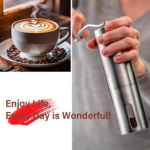 Miniatura 7 de Molinillo de café manual, molinillo de rebabas cónico portátil con 18 ajustes ajustables, molinillo de café de acero inoxidable para camping, viajes