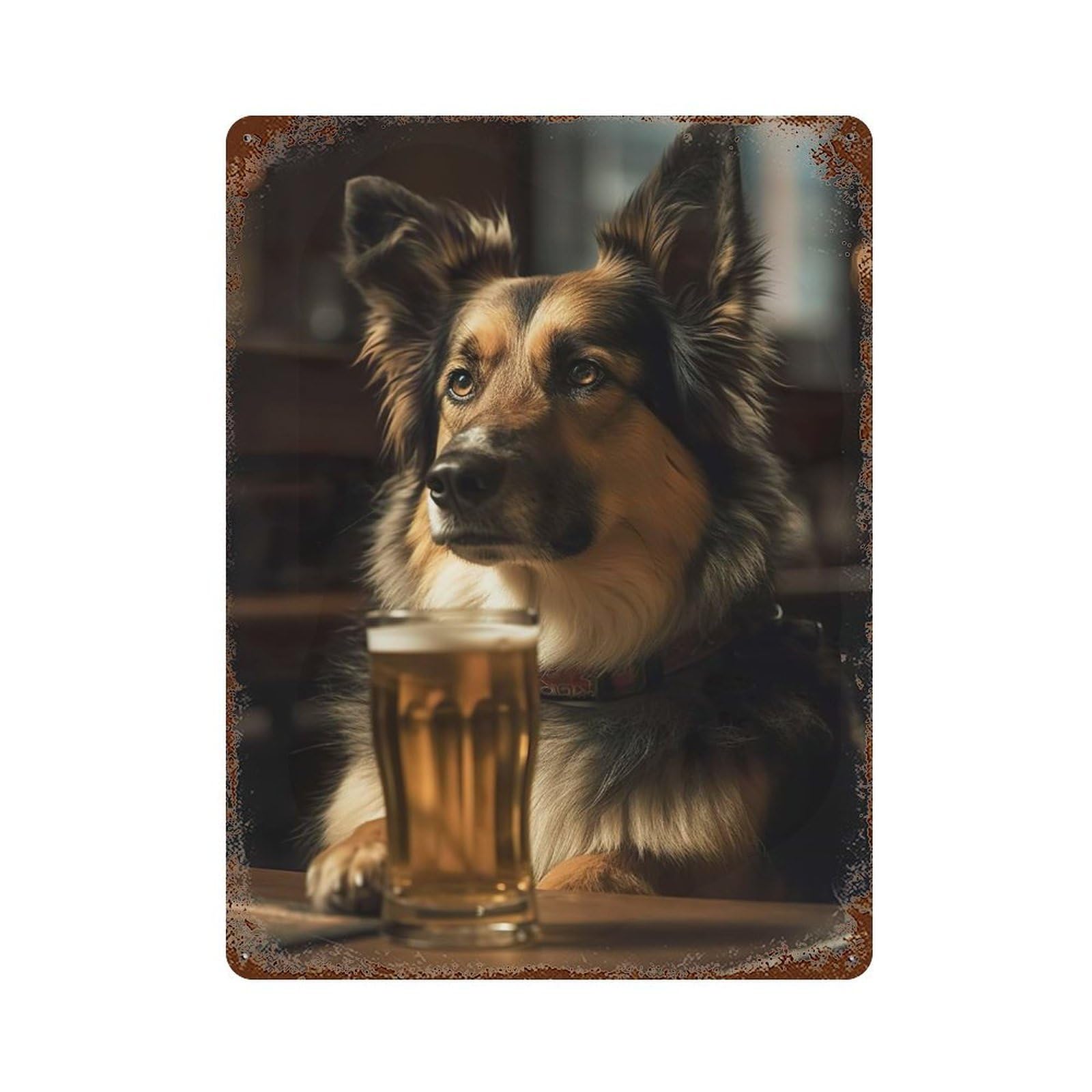 Dog Drinking Beer Decorative Tin Sign 15.7"x11.8", for Bistro, Counter And Cafe Decor, Classic Wall Plaque