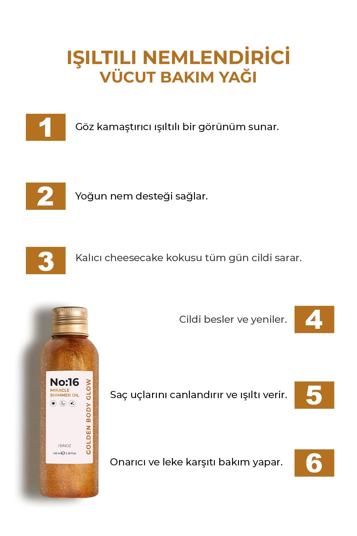 Sinoz No:16 Miracle Shimmer Oil - Golden Body Glow 100ml, 100 ml (Pack of 1) - Image 3