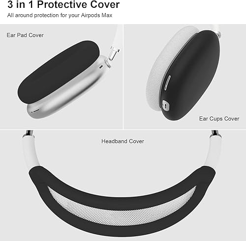 Miniatura 3 de Funda compatible con Airpods Max, silicona suave 3 en 1, antiarañazos, almohadillas para los oídos, accesorios para la diadema, funda protectora