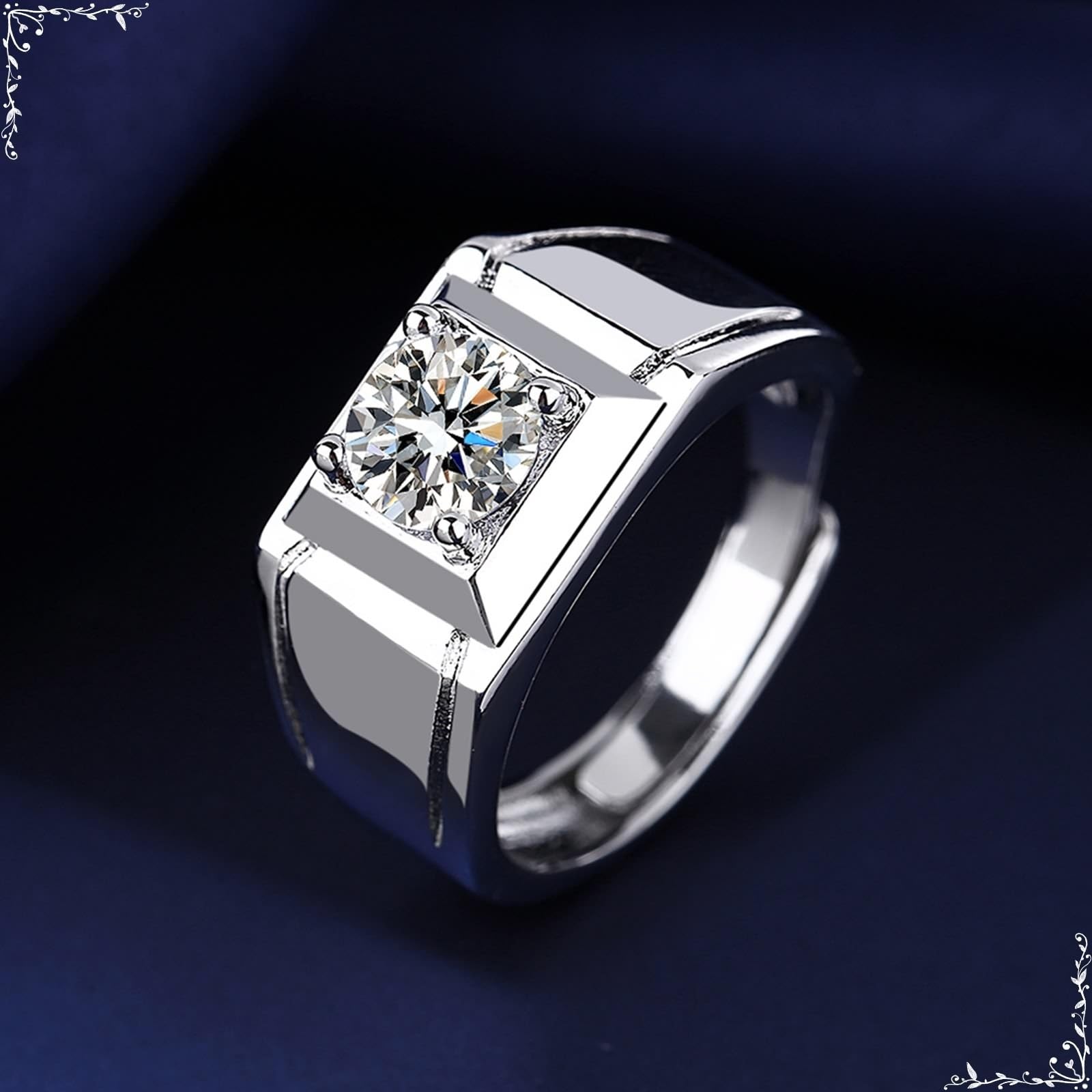 Wycian Anillos de boda para hombre, anillo de plata de 18 quilates, oro blanco de 18 quilates, moissanita, talla 54 (17,2), clásico para lesbianas, graduación grabada