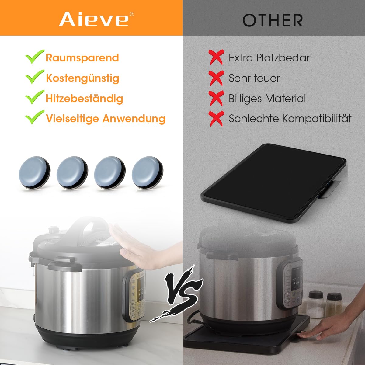 Aieve Unsichtbares Gleiter, 24 Stück, Magischer Teflon-Schieber, für die meisten Arbeitsplatten, kleine Küchengeräte, Kaffeemaschine, Luftfritteuse, Mixer und mehr, leicht zu bewegen und platzsparend