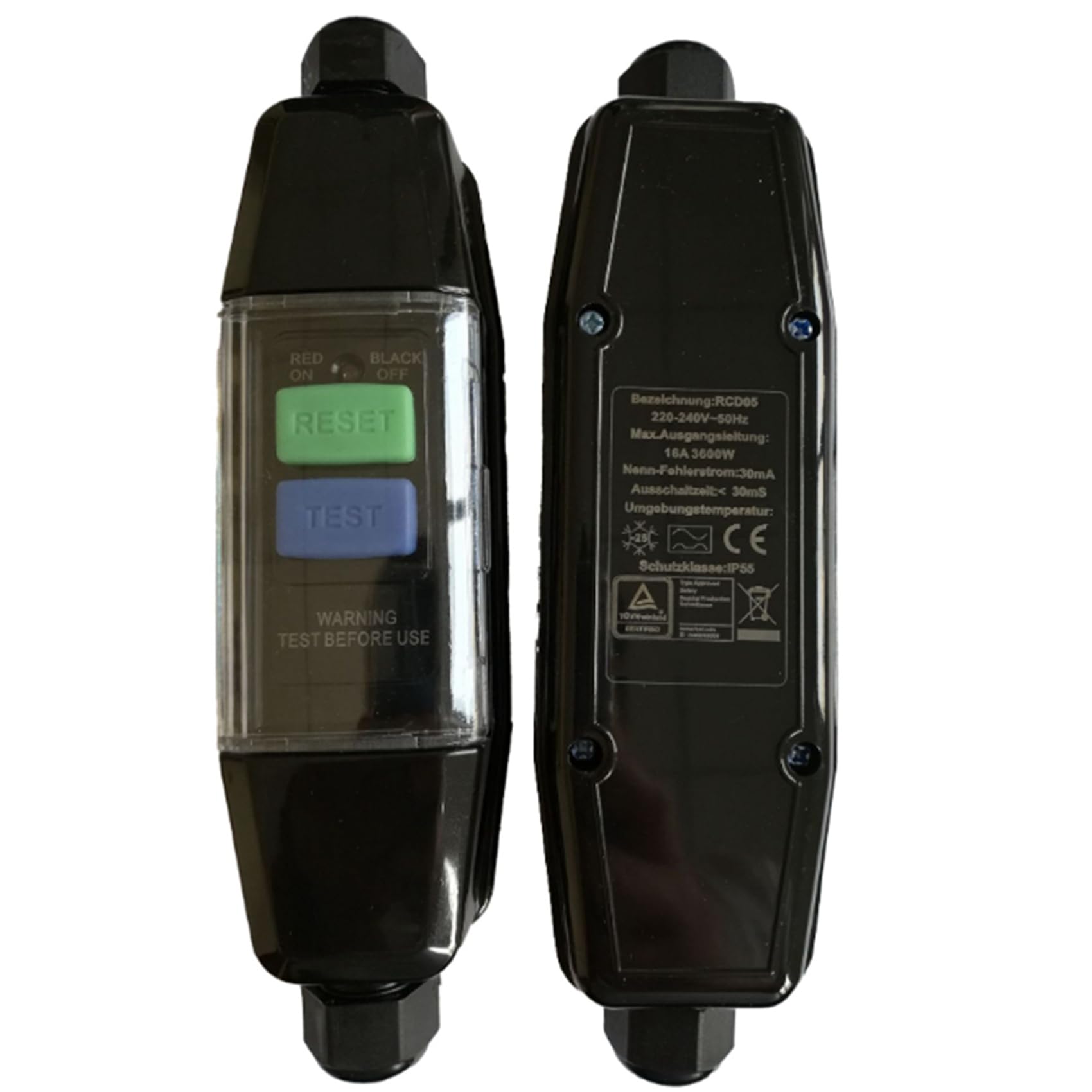 3X Conector RCD en Línea, Interruptor de Seguridad Intermedio PRCD, Protección de Corriente Residual de 30 MA, Antidescarga Eléctrica para Exteriores.