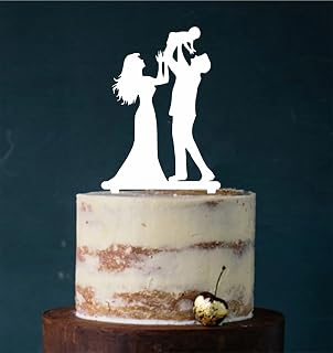 Cake Topper, Tortenstecker, Tortenfigur Acryl, Hochzeit Paar mit Kind Hochzeitstorte (Weiß)