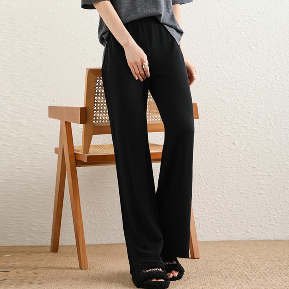 Women's Summer 100% Merino Wool Wide Leg Pants Solid Elastic High Waist Knit Lounge Trousers Casual Lightweight - Image 4