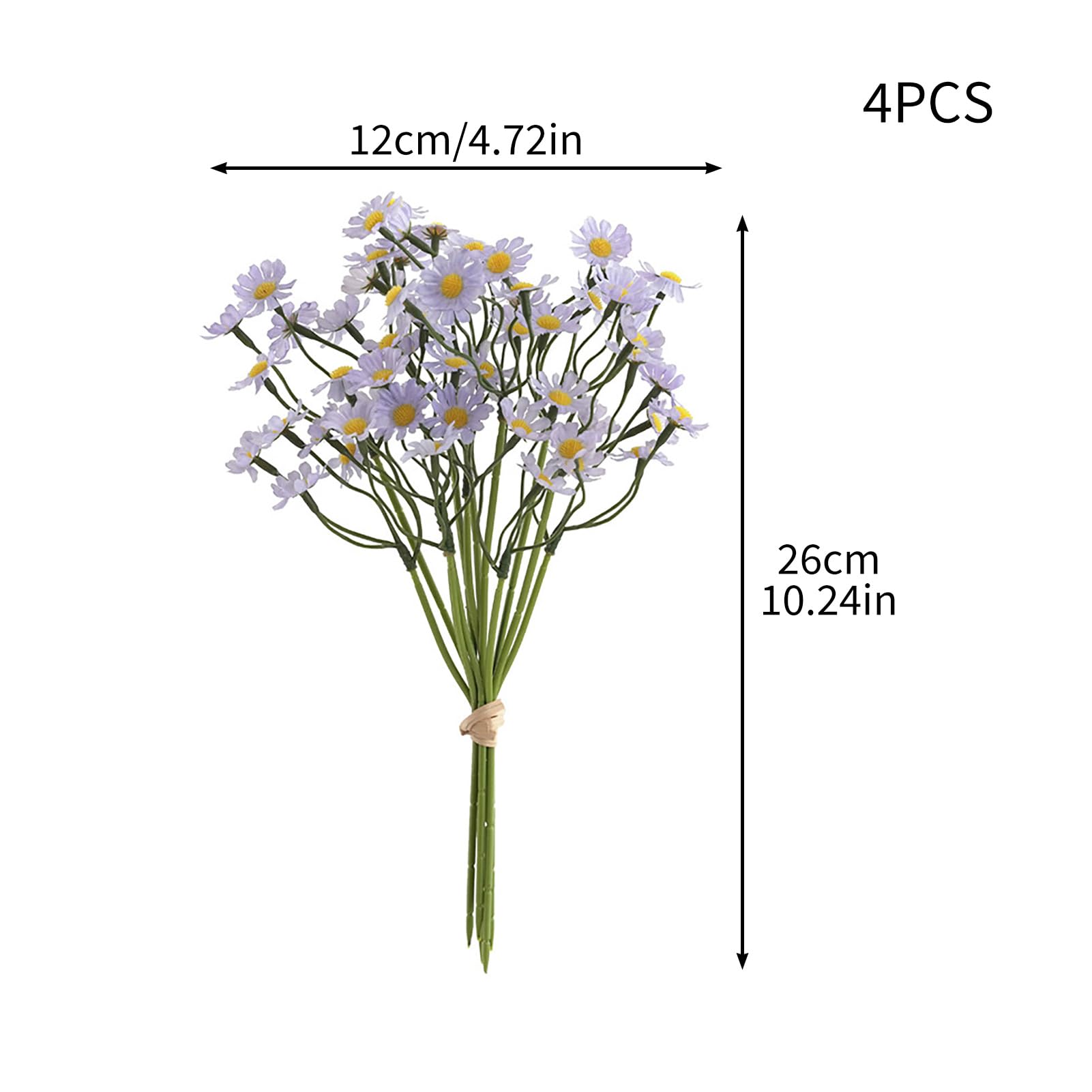 Fiori Artificiali Margherite 4 Pezzi Finti Selvatici con steli Finti arbusti Verdi Piante finte Bouquet Finto per Matrimonio Bouquet da Sposa Decorazioni per casa Giardino Feste (F)
