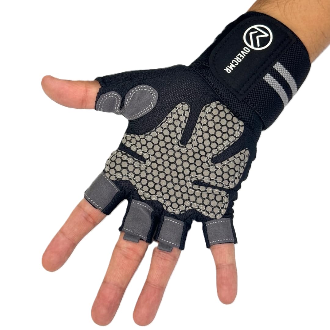 Gym Gloves for Men Workout| Padded with Silicone Grid for Maximum Grip | Breathable Polyester | Gym Gloves for Women | Anti-Blister Workout Gloves for Weightlifting, Gym & Cycling| Black (L)-image-7