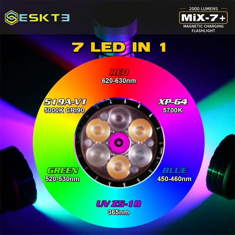 Mix-7 GEN2 Plus 2000 Lumen RGB UV365 LED Flashlight Magnetic