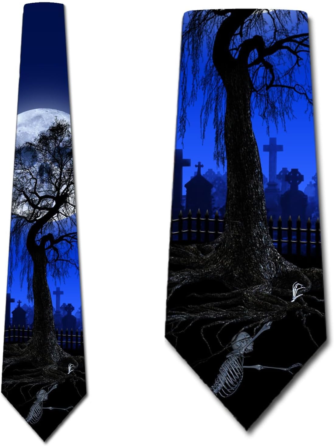 Three Rooker Graveyard Necktie Mens Halloween Ties Skeleton Neckties for Men Moon Tie