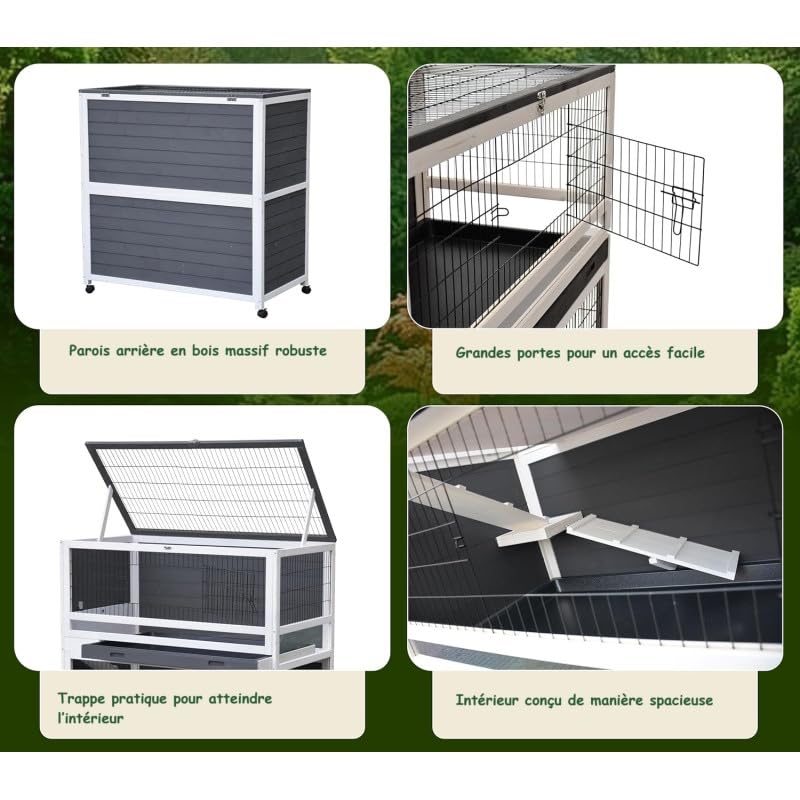 Cage Clapier Enclos pour Lapins avec roulettes 115 x 60 x 118 cm.Modele Oscar