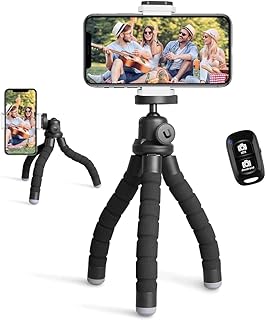 UBeesize Phone Tripod, Portable and Flexible Tripod with Wireless Remote and Universal Clip, Compatible with All Cell Phones/Cameras, Cell Phone Tripod Stand for Video Recording (Black)