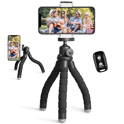 Ubeesize Phone Tripod, Portable and Flexible Tripods with Wireless Remote and Clip, Cell Phone Tripode Stand for Video Recording - Standard - Black