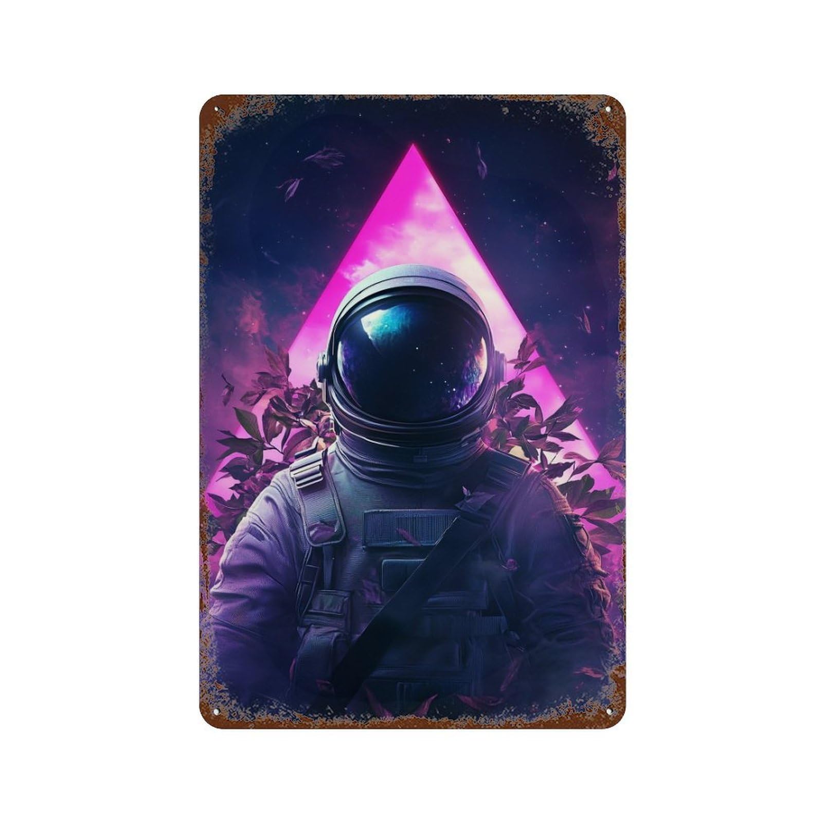 Garage Style Space Explorer Astronaut Artwork Rust Effect Tin Sign 11.8"x7.9", Shabby Chic Decor for Bar And Workshop