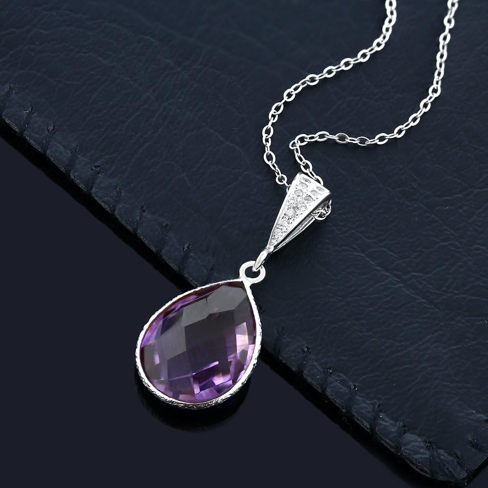 Gem Stone King 6.50 Cttw Amethyst Pendant Necklace For Women In 925 Sterling Silver | Pear Shape 16X12MM | Gemstone Birthstone | With 18 Inch Silver Chain - Image 4
