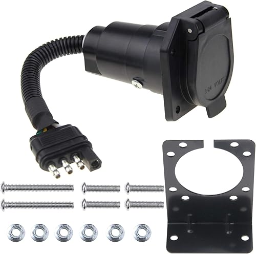 ZOOKOTO Adaptador de luz de remolque redondo de 4 a 7 vías, enchufe de luz, convertidor de mazos de cables, enchufe inverso, con soporte de montaje