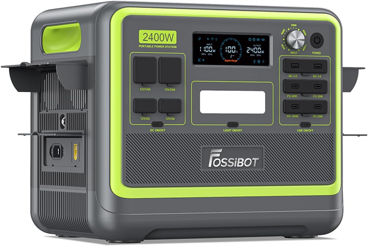 FOSSiBOT F2400 Portable Power Station, 2048Wh 2400W, LiFePO4 Battery, Ultra Fast Charging in 1.5 Hours, 13 Ports, UPS, LED Light, for Camping, Emergencies and Home