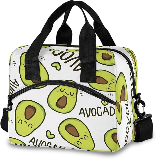 Avocado Pattern Lunch Bag for Kids Insulated Cooler Lunch Box Large Capacity Lunch Organizer for Boys Girls