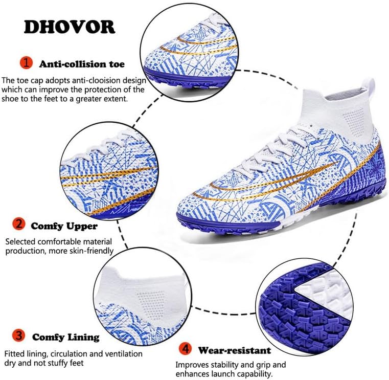 Miniatura 2 de Tacos de fútbol para niños y niñas, cómodos zapatos de fútbol para interiores y exteriores, interiores, competición, unisex