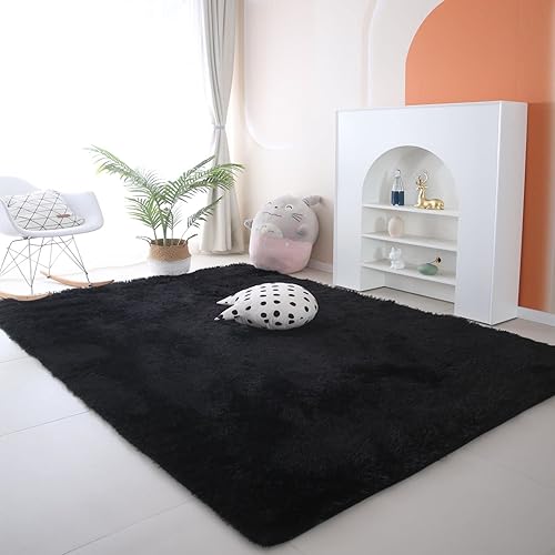 Miniatura 5 de CAIYUECS Alfombra de felpa ultra suave para interiores, para dormitorio, sala de estar, antideslizante, moderna, alfombra de piel sintética para