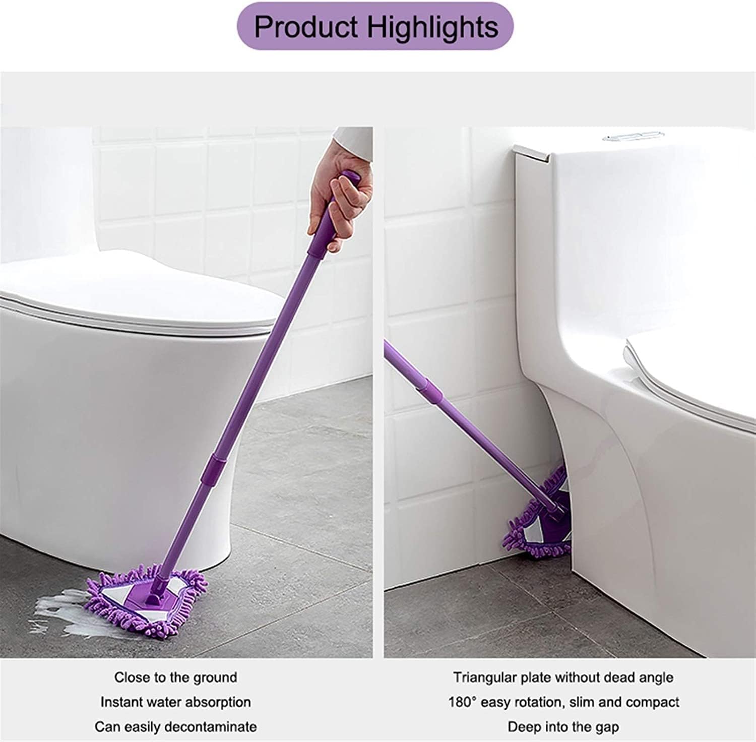 ウェット&amp;ドライモップ シェニール トライアングルクリーニングモップ、180度回転可能な三角形クリーニングモップ、ホームウォ