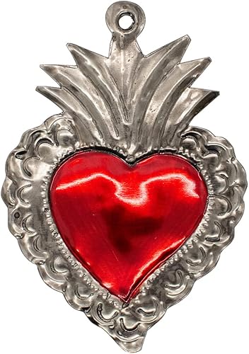 Corazón de lata hecho a mano  Decoración de pared popular inspirada en el corazón sagrado católico  Teñido a mano en detalles dorados o rojos  Gran