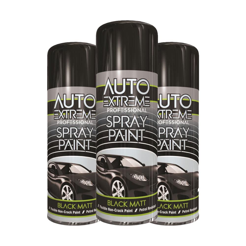 Classic Signature - 3 x Auto Extreme Black Matt Spray Paint 400ml Professional Quality, Perfect Finish for Cars, Bikes,Vans, Metal, Wood