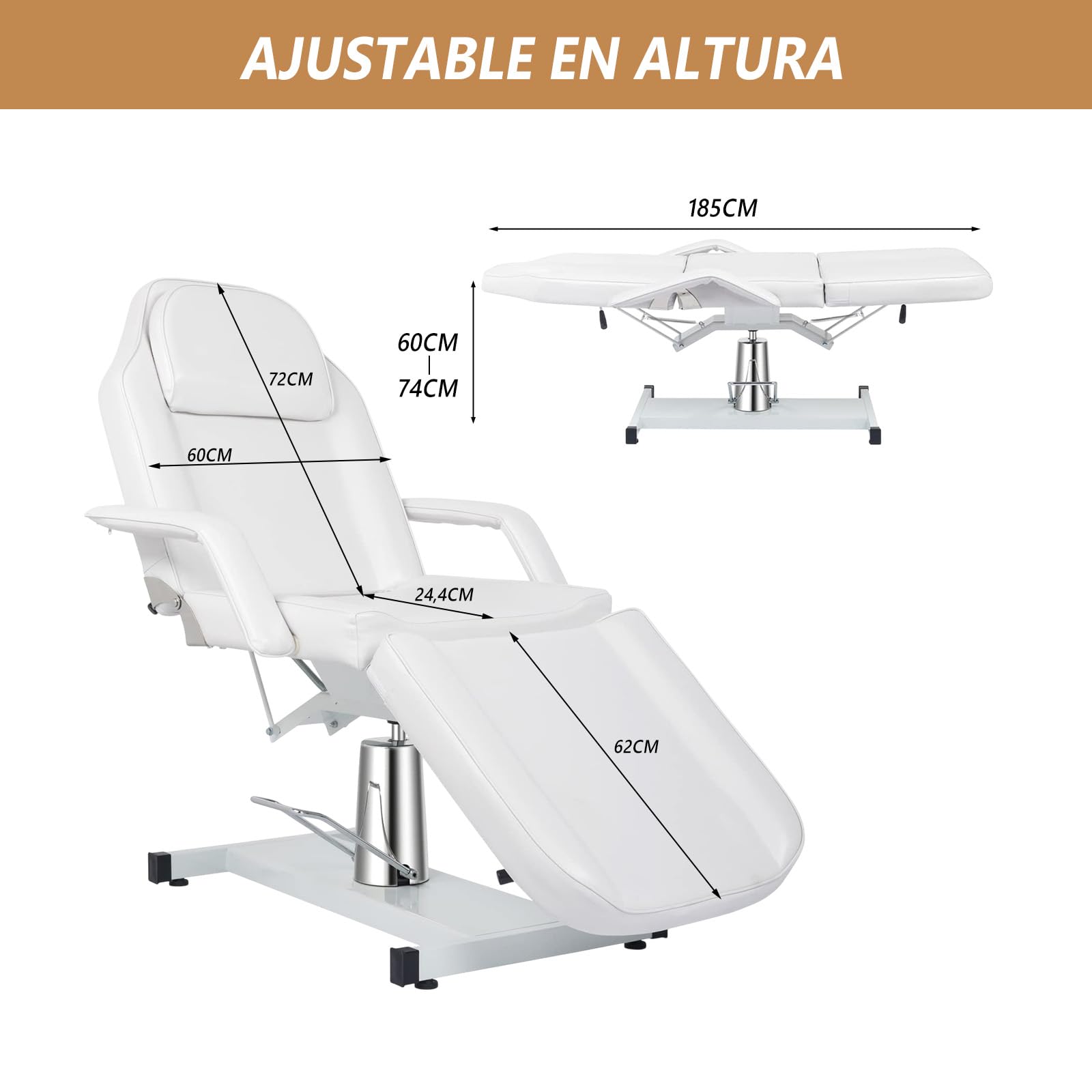 Bonnlo Camilla Masaje Plegable, Camilla Giratoria 360° con Reclinación 65°/Apoyo Pies 45°, Camilla Masaje Profesional Ajustable en Altura (200KG), Cama Rostro/Masaje para Salones SPA (Blanco)