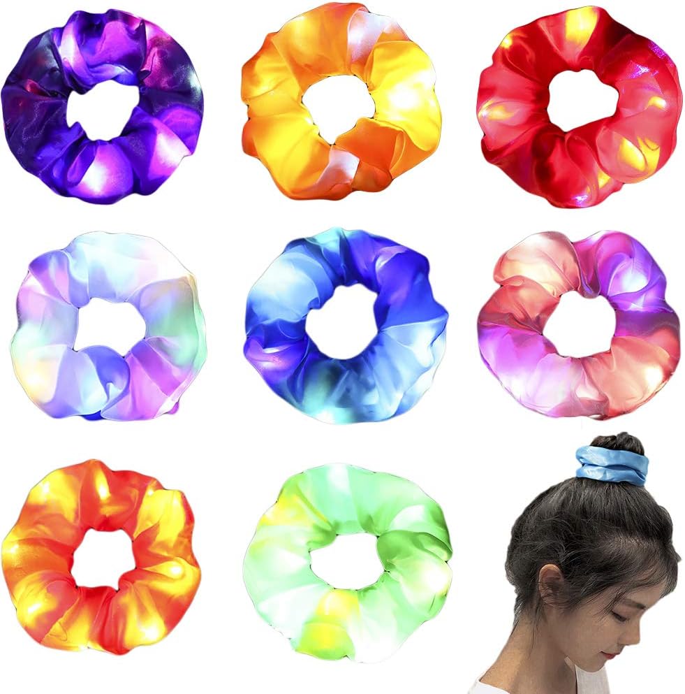 8 PCS LED Light Hair Scrunchies LED Hair Ties Multiple Light Modes Scrunchies for hair bands Party Birthday New Year Christmas LED Scrunchies Hair Accessories