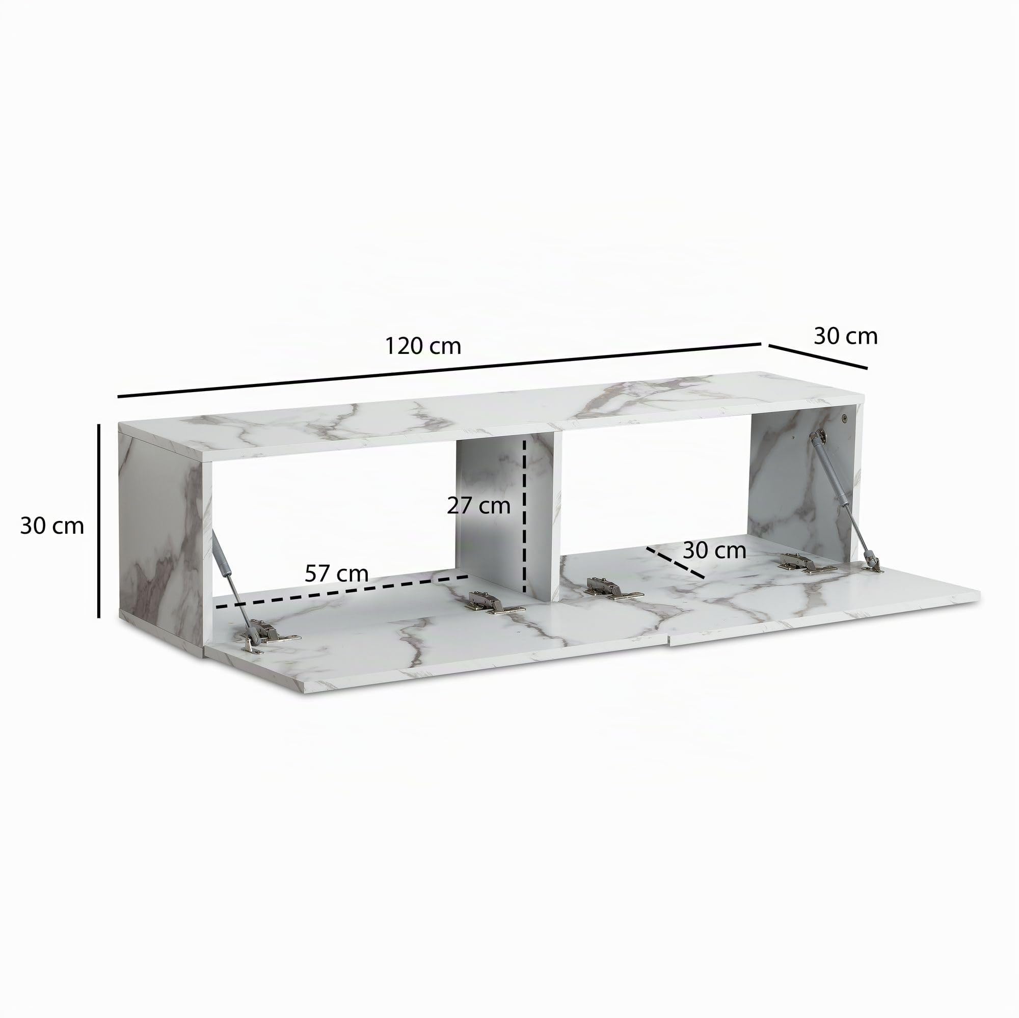 FineBuy - Mobile basso da appendere, effetto marmo, 120 x 30 x 30 cm