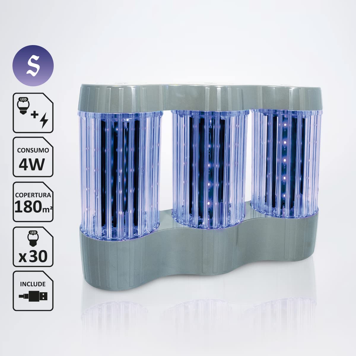 Sandokan Elektrischer Insektenvernichter Tri-Zan USB Italy Lampe flackernd Mückenvernichter geringer Verbrauch