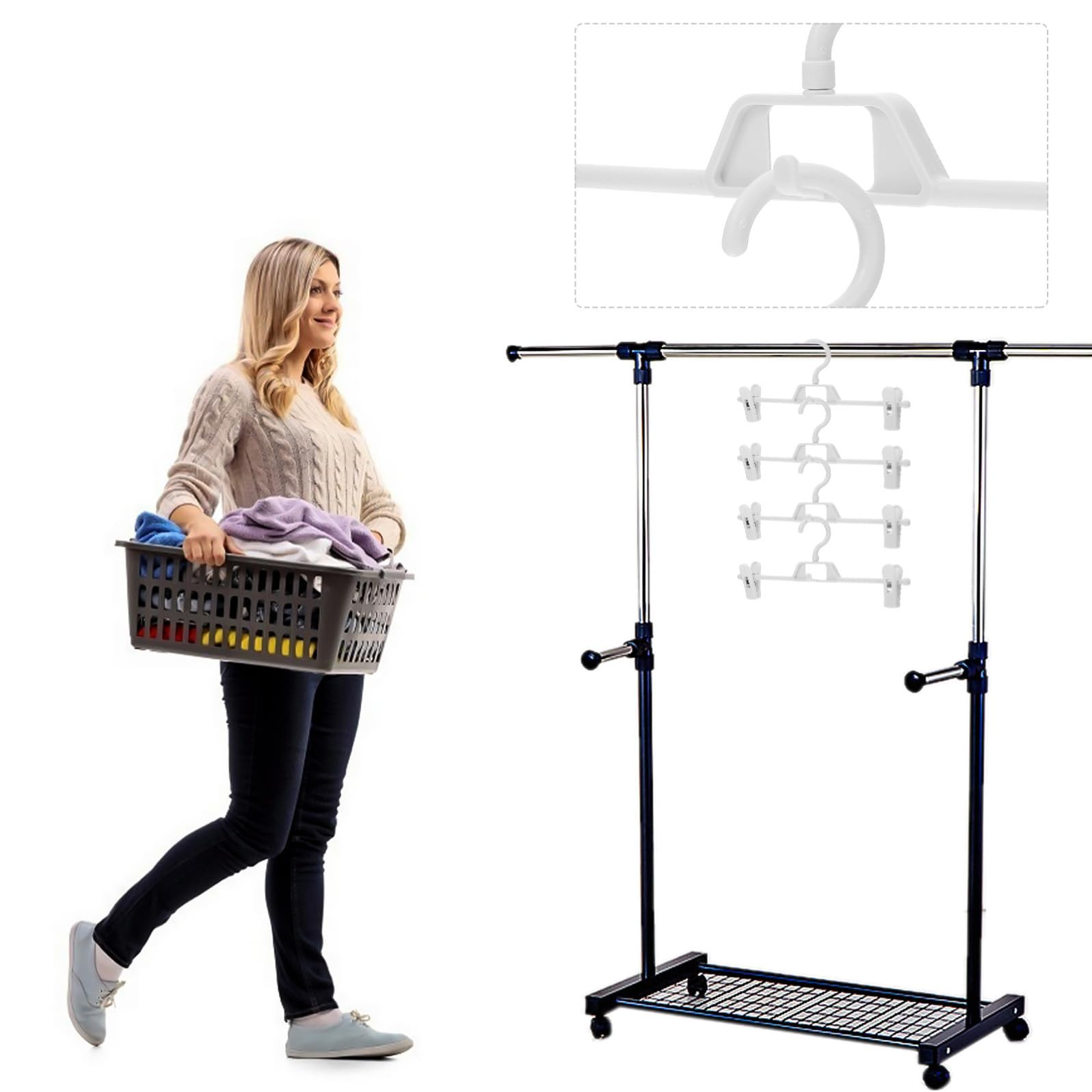 Healeved Set 10 Pezzi Grucce Pantaloni Pinze Antiscivolo in Pp, Regolabili e Resistenti, per Organizzare Armadio a Casa, Facili da Pulire e Non Deformabili