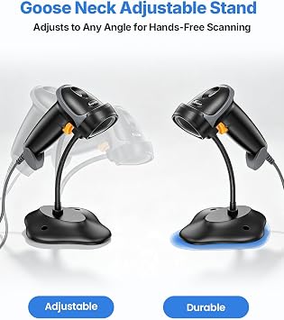 Eyoyo Handheld USB Wired 2D Barcode Scanner with Gooseneck Stand for POS