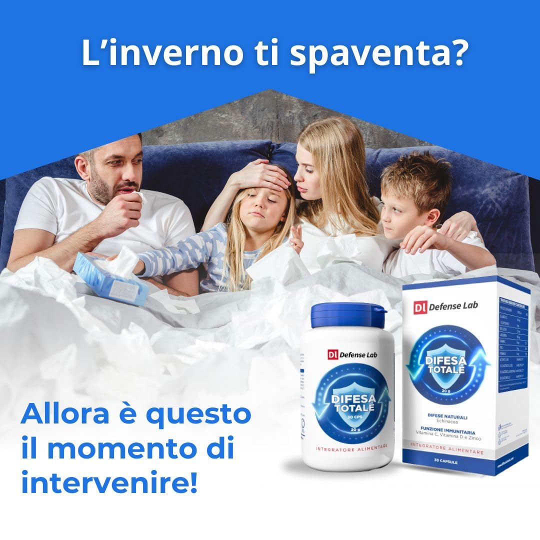 DIFESA TOTALE, Integratore Difese Immunitarie con Echinacea, Lattoferrina, Beta-Glucani, Zinco, Vitamine e Fermenti Lattici, Principi Attivi valutati in 23 mila Studi Scientifici