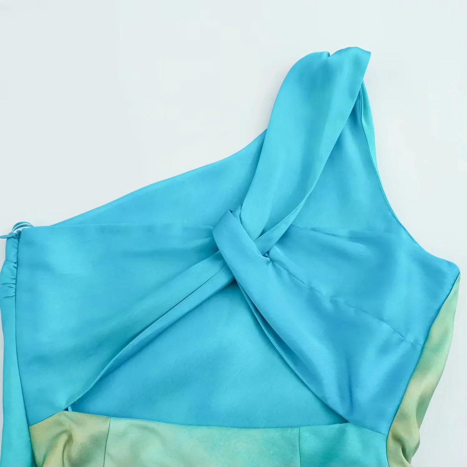 Abito Donna Invernale Cravatta Tintura Raso Donne Asimmetrico Fuori Spalla Midi Estate Nodo Senza Schienale Abiti Lunghi Maniche da Festa-colorante per Cravatta-l